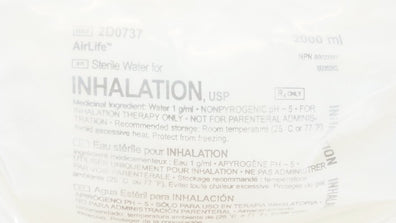 Vyaire 2D0737 AirLife Sterile Water For Inhalation, USP 2000ml